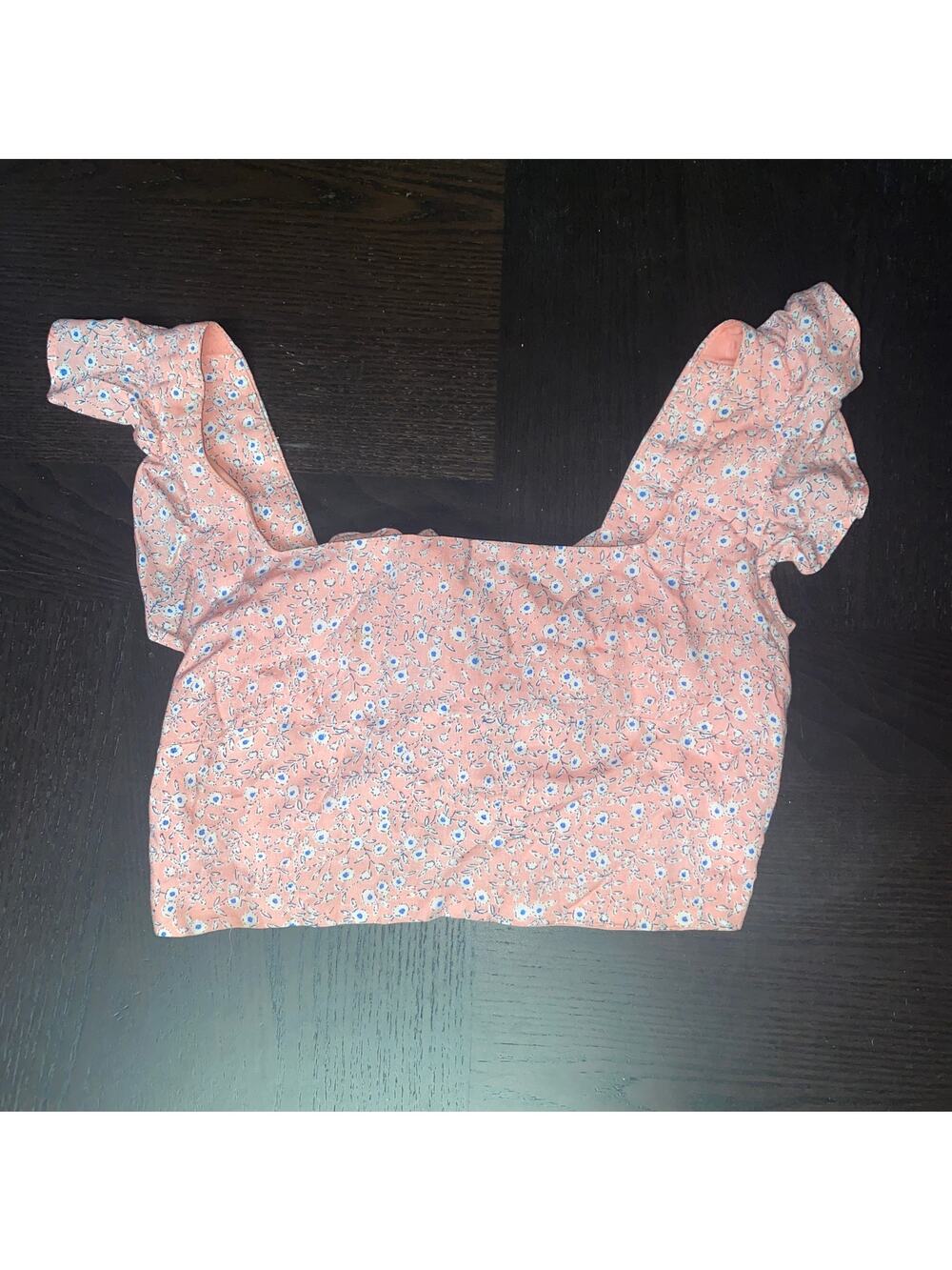 Sundae Muse Pink Floral Ruffled Sleeveless Tie Back Crop Top Women's Size 6